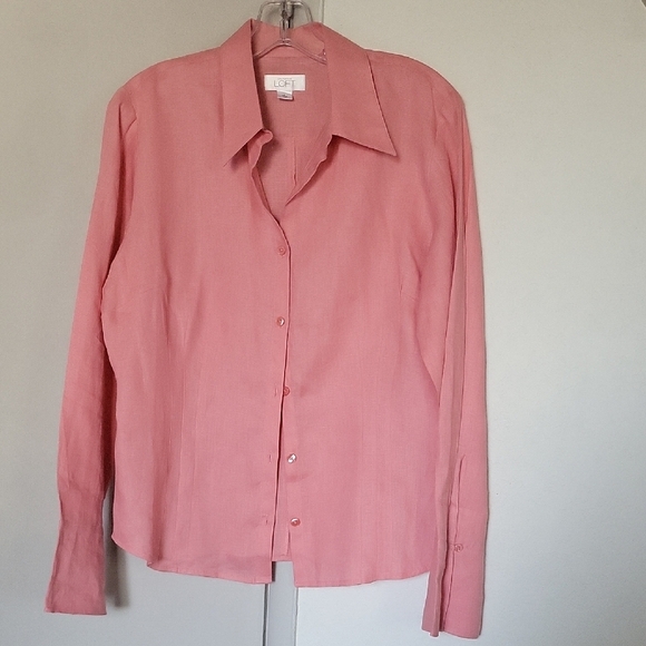 LOFT 100% Linen Coral Button-Up Women's Blouse Long Sleeve Size L - Picture 1 of 7